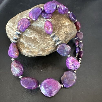 Navajo Pearl Purple Mojave Turquoise Pendant Necklace | Sterling Silver | Authentic Native American Handmade | 21" | 17497