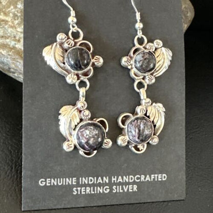 Navajo Purple Sugilite Dangle Earrings | Sterling Silver | 2" | Authentic Native American Handmade | 15691