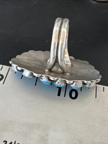 Navajo Blue Turquoise Cluster Ring | Authentic Native American Sterling Silver | Multi-Stone | Sz 10 | 16327