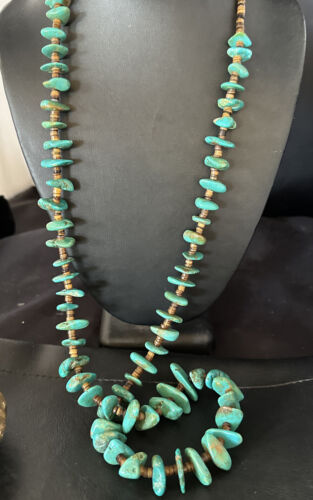 Blue Kingman Nugget Turquoise Necklace | Navajo Sterling Silver | Authentic Native American | 34" Graduated | 15288