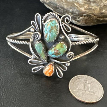 Navajo Royston Turquoise Spiny Cuff Bracelet | Sterling Silver Tufa Cast | Authentic Native American Handmade | 16776