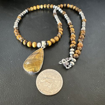 Southwestern Coffee Brown Tiger's Eye Pendant Necklace | Sterling Silver | 15863
