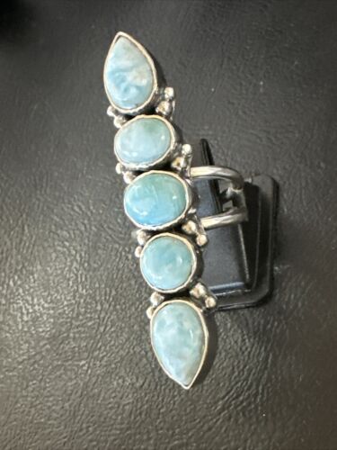 Navajo Blue Larimar Multi-Stone Ring | Authentic Native American Sterling Silver | Multi-Stone | Sz 5.5 | 15977