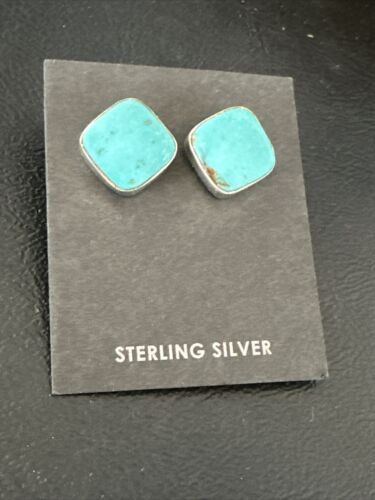 Navajo Blue Kingman Turquoise Post Stud Earrings | Sterling Silver | Authentic Native American Handmade | 17409