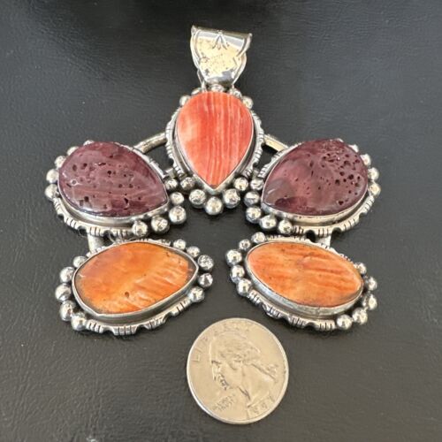 Navajo Spiny Oyster Naja Pendant Necklace | Sterling Silver | Native American Handmade | 16099
