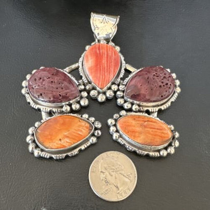 Navajo Spiny Oyster Naja Pendant Necklace | Sterling Silver | Native American Handmade | 16099