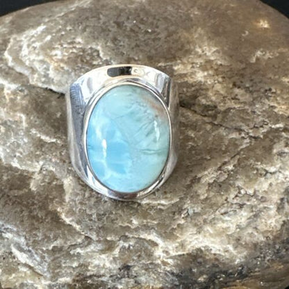 Navajo Blue Larimar Ring | Sterling Silver | Sz 7 | Authentic Native American Handmade | 17665