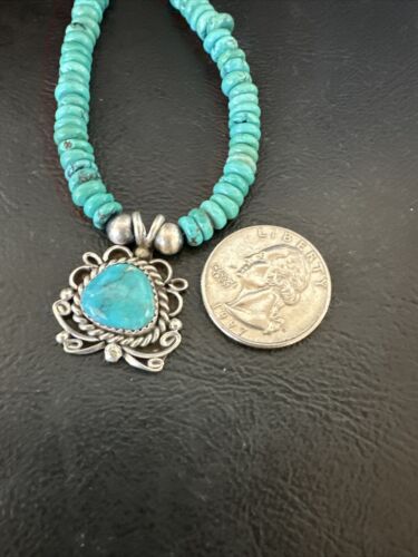 Blue Turquoise Pendant | Navajo Pearls Lapis | Sterling Silver Necklace 21" | 17539