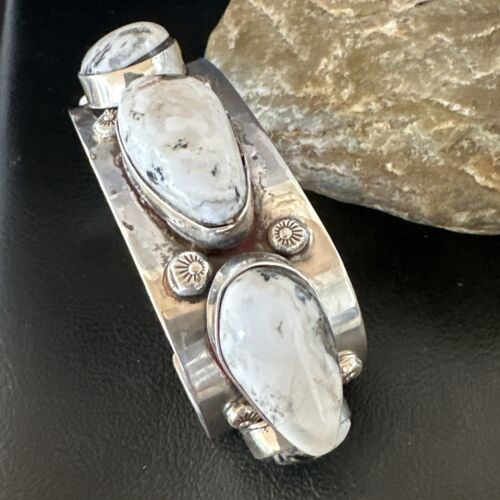 Men's Women's White Buffalo Turquoise Cuff Bracelet | Navajo Sterling Silver | Authentic Native American Handmade | 16966