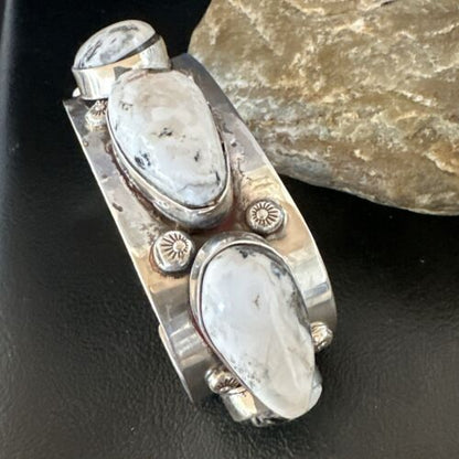 Men's Women's White Buffalo Turquoise Cuff Bracelet | Navajo Sterling Silver | Authentic Native American Handmade | 16966