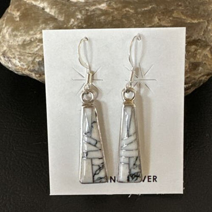 White Buffalo Turquoise Inlay Earrings | Navajo Sterling Silver | Authentic Native American Handmade | 15702