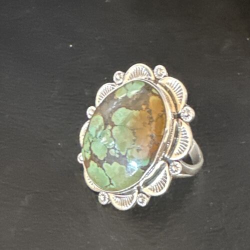 Navajo Green Spiderweb Turquoise Ring | Sterling Silver | Sz 10.5 | Authentic Native American Handmade | 15503