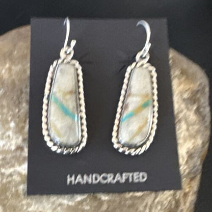 Women's Blue Boulder Turquoise Dangle Earrings | Navajo Sterling Silver | Authentic Native American Handmade | 16501