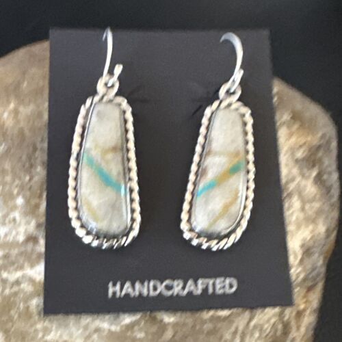 Women's Blue Boulder Turquoise Dangle Earrings | Navajo Sterling Silver | Authentic Native American Handmade | 16501