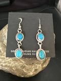 Kingman Turquoise Dangle Earrings | Navajo Handmade | Sterling Silver | Authentic Native American | 14868