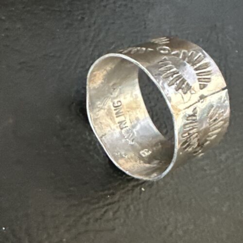 Men's Wide Band Navajo Stamped Ring | Sterling Silver | Sz 9.5 | Authentic Native American Handmade | 14982