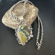 Navajo Green Turquoise Necklace | Sterling Silver | Authentic Native American Handmade | 15037
