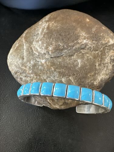 Navajo Sleeping Beauty Kingman Turquoise Cuff Bracelet | Sterling Silver | Authentic Native American Handmade | 16898