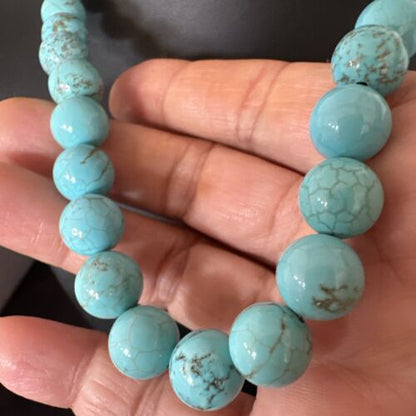 Navajo Blue Robin's Egg Turquoise Necklace | Sterling Silver | 18" | 10mm | Authentic Native American Handmade | 17348