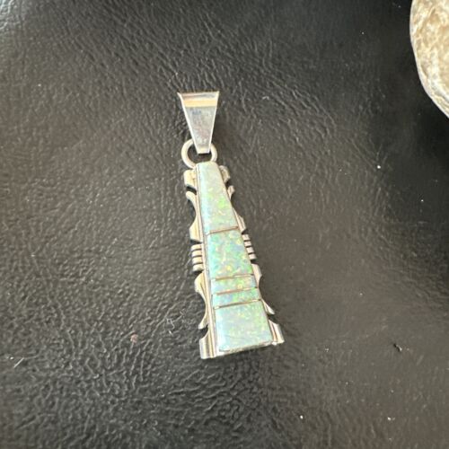 Navajo White Opal Inlay Pendant Necklace | Sterling Silver | Authentic Native American Handmade | Sf 15680 - Masha USA