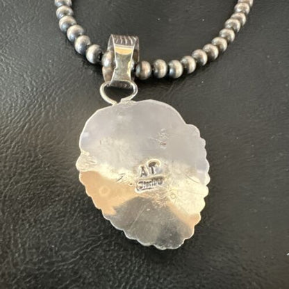 Navajo Orange Spiny Oyster Heart Pendant Necklace | Sterling Silver | Authentic Native American Handmade | 16551