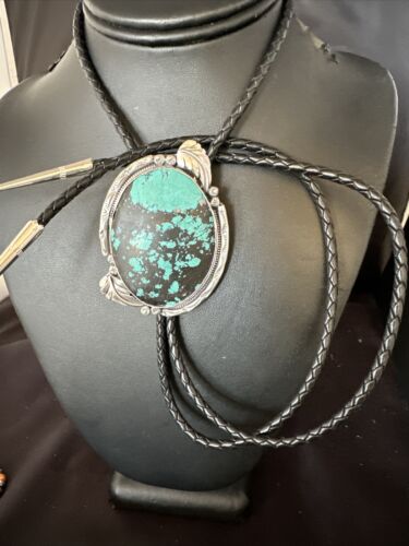 Men's Blue Spiderweb Turquoise Bolo Tie | Navajo Sterling Silver | Authentic Native American Handmade | 15009