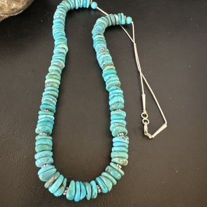 Men's Navajo Blue Turquoise Heishi Necklace | Sterling Silver | 24" | Authentic Native American Handmade | 15767