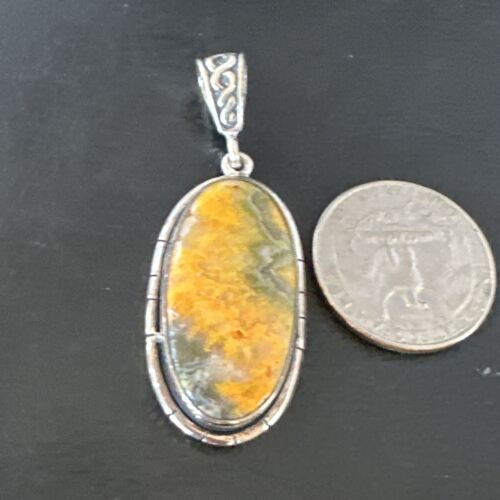 Navajo Bumblebee Jasper Pendant Necklace | Sterling Silver | Authentic Native American Handmade | 15959
