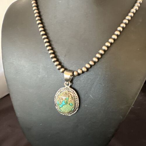Navajo Blue Boulder Turquoise Necklace Pendant | Sterling Silver | Authentic Native American Handmade | 16801