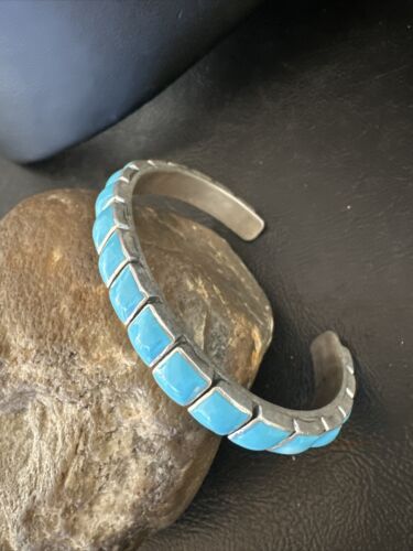 Navajo Sleeping Beauty Kingman Turquoise Cuff Bracelet | Sterling Silver | Authentic Native American Handmade | 16898