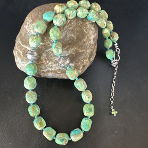 Navajo Blue Green Turquoise Necklace | Sterling Silver | 20" | Authentic Native American Handmade | 15253