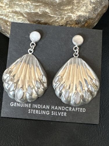 Navajo Pink Mother of Pearl Dangle Inlay Earrings | Sterling Silver | Authentic Native American Handmade | 15305