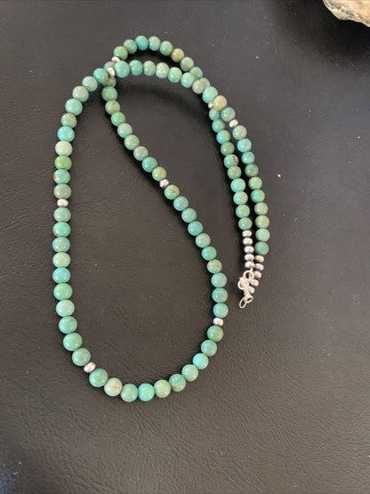 Navajo Royston Green Turquoise Necklace | Sterling Silver | Authentic Native American Handmade | 24" | 02212
