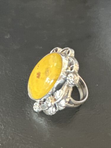 Navajo Yellow Bumble Bee Jasper Ring | Sterling Silver | Sz 9 | Authentic Native American Handmade | 14944
