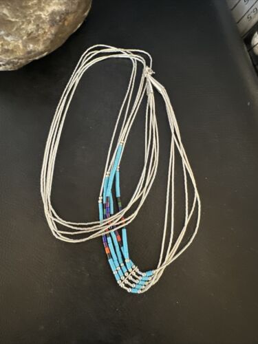 Multi-Color Liquid Silver Heishi Necklace | 5-Strand Sterling Tubes | 22" | 15047
