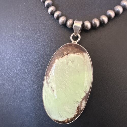 Navajo Green Gaspeite Pendant Necklace | Sterling Silver | Authentic Native American Handmade | 15485