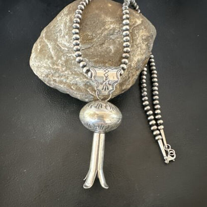 Native American Navajo Sterling Silver Necklace | 3" Naja Pendant | 20" | 16803