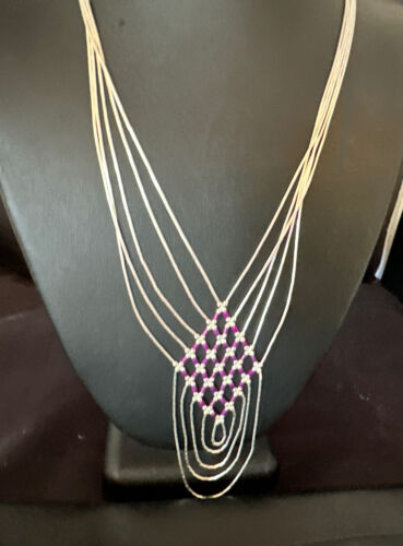 Navajo Crisscross Purple Sugilite Heishi Liquid Sterling Silver 5-Strand Necklace | 22" | 15879