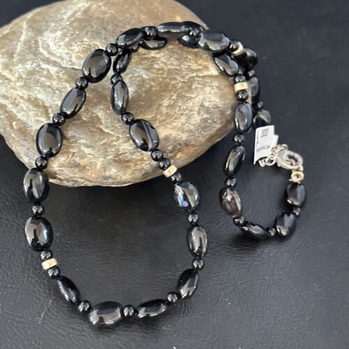 Navajo Black Onyx Necklace | Sterling Silver & Gold Filled | 18" | Authentic Native American Handmade | 10018