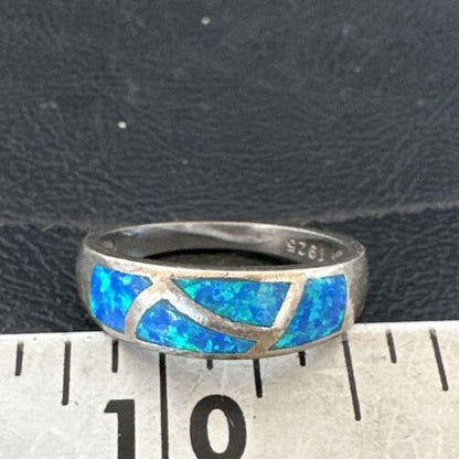 Navajo Blue Opal Inlay Ring | Sterling Silver | Sz 8 | Authentic Native American Handmade | 17155