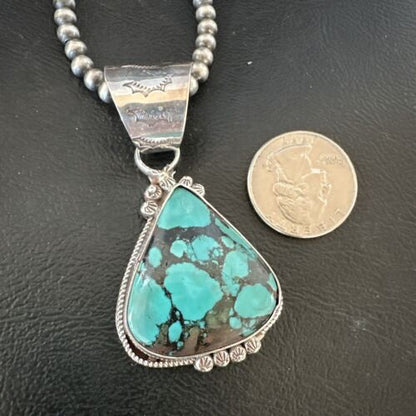 Men's Spiderweb Turquoise Pendant | Navajo Pearls Sterling Silver Necklace | Authentic Native American Handmade | 17068
