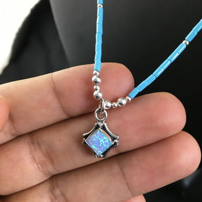 Children's Turquoise Beads Necklace with Opal Pendant Necklace | Sterling Silver | 18" | 10128 - Masha USA