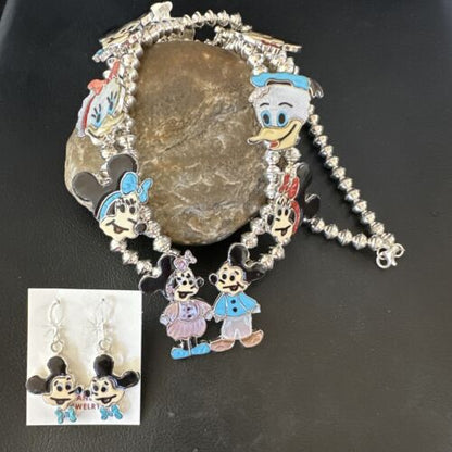 Disney Mickey Minnie Zuni Necklace Pendant | Sterling Silver Inlay | Authentic Native American Handmade | 16073
