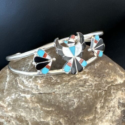 Zuni Thunderbird Bracelet | Sterling Silver Multi-Stone Inlay | Turquoise | Authentic Native American Jewelry | 15056