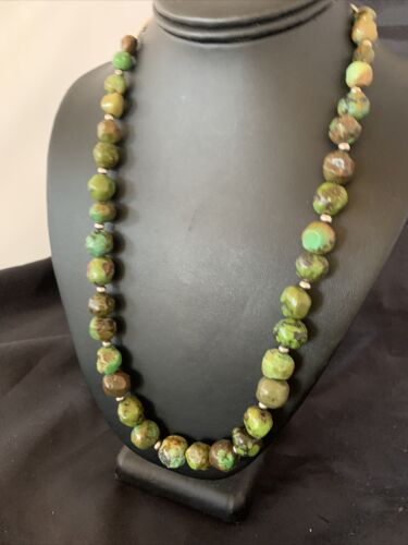 Navajo Green Graduated Turquoise Necklace | Sterling Silver | Authentic Native American | 22" | 11708
