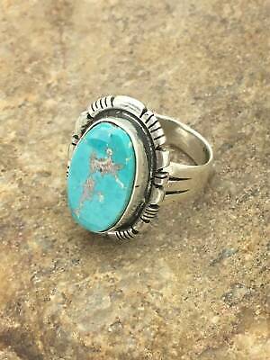 Native American Navajo Blue Turquoise Ring | Sterling Silver | Sz 7.5 | 16868