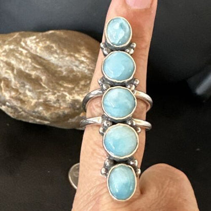 Navajo Blue Larimar Multi-Stone Cluster Ring | Authentic Native American Sterling Silver | Multi-Stone | Sz 7.5 | 17556