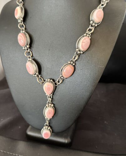 Navajo Pink Conch Lariat Necklace | Sterling Silver Pendant | 30" | Authentic Native American Handmade | 15870
