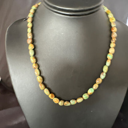 Navajo Green Royston Turquoise Bead Necklace | Sterling Silver Pearls | 18" | Authentic Native American | 15320 - Masha USA