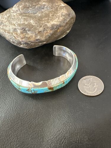 Navajo Blue Turquoise #8 Cuff Bracelet | Sterling Silver | Authentic Native American Handmade | 16899